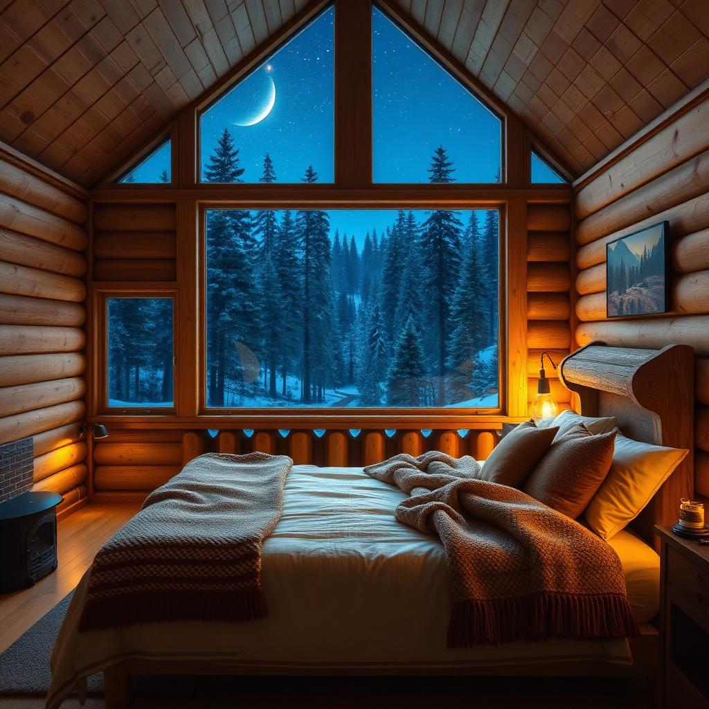 Pine cabin under stars